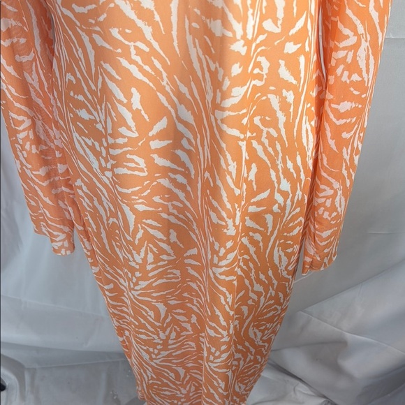 AFRM Mesh Sheer Orange Print Midi Dress 1X - Picture 6 of 10